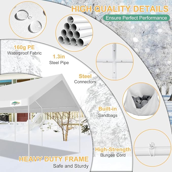 COBIZI 12x20ft Carport Heavy Duty, Portable Car Garage Outdoor Party Tent - Image 3