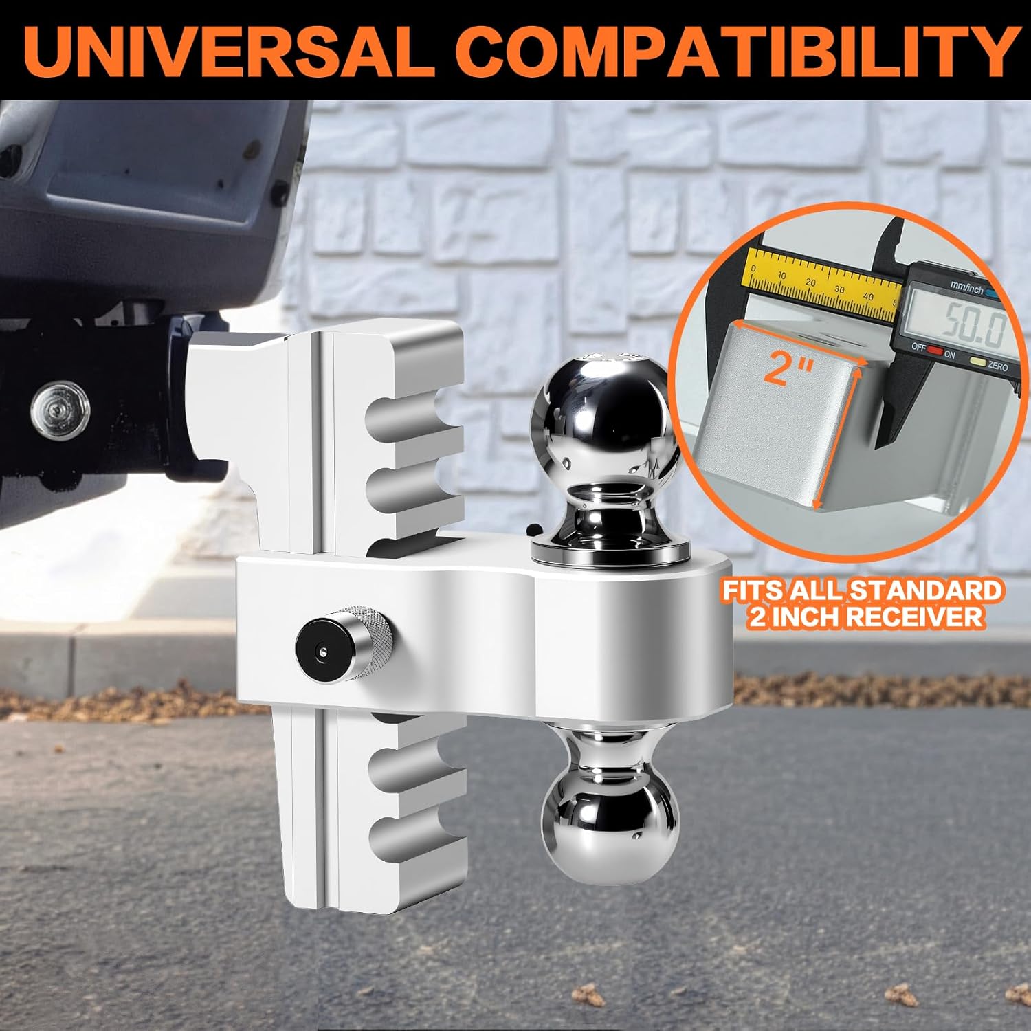 Aircraft Aluminum Adjustable Trailer Hitch for 2 Inch Receiver, Tow Dual Ball 2'' & 2-5/16'' Towing Weight 12,500 LBS, 6'' Drop/Rise, Lightweight/Anti Rust Anti Rattle, Bulletproof Lock Pin