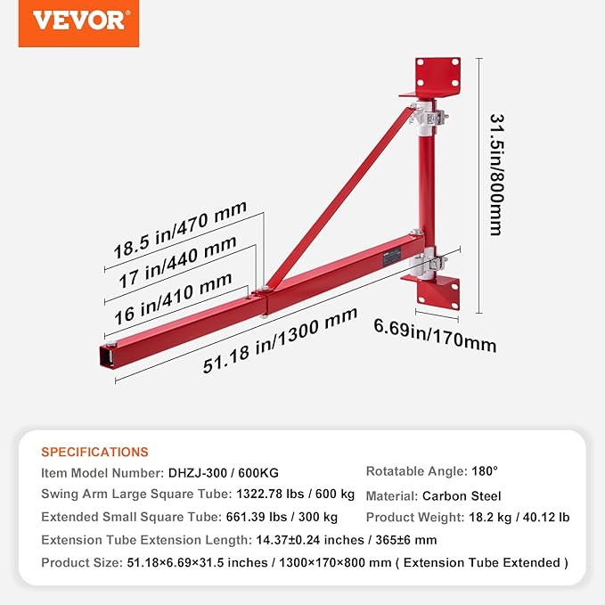 VEVOR Wall Mount Jib Crane, 1320 lbs Max Load Capacity Electric Scaffolding Lift - Image 7