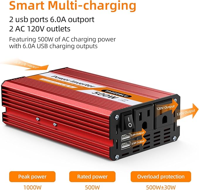 500W Power Inverter DC 12V to 110V/120V AC Car Inverter - Image 3
