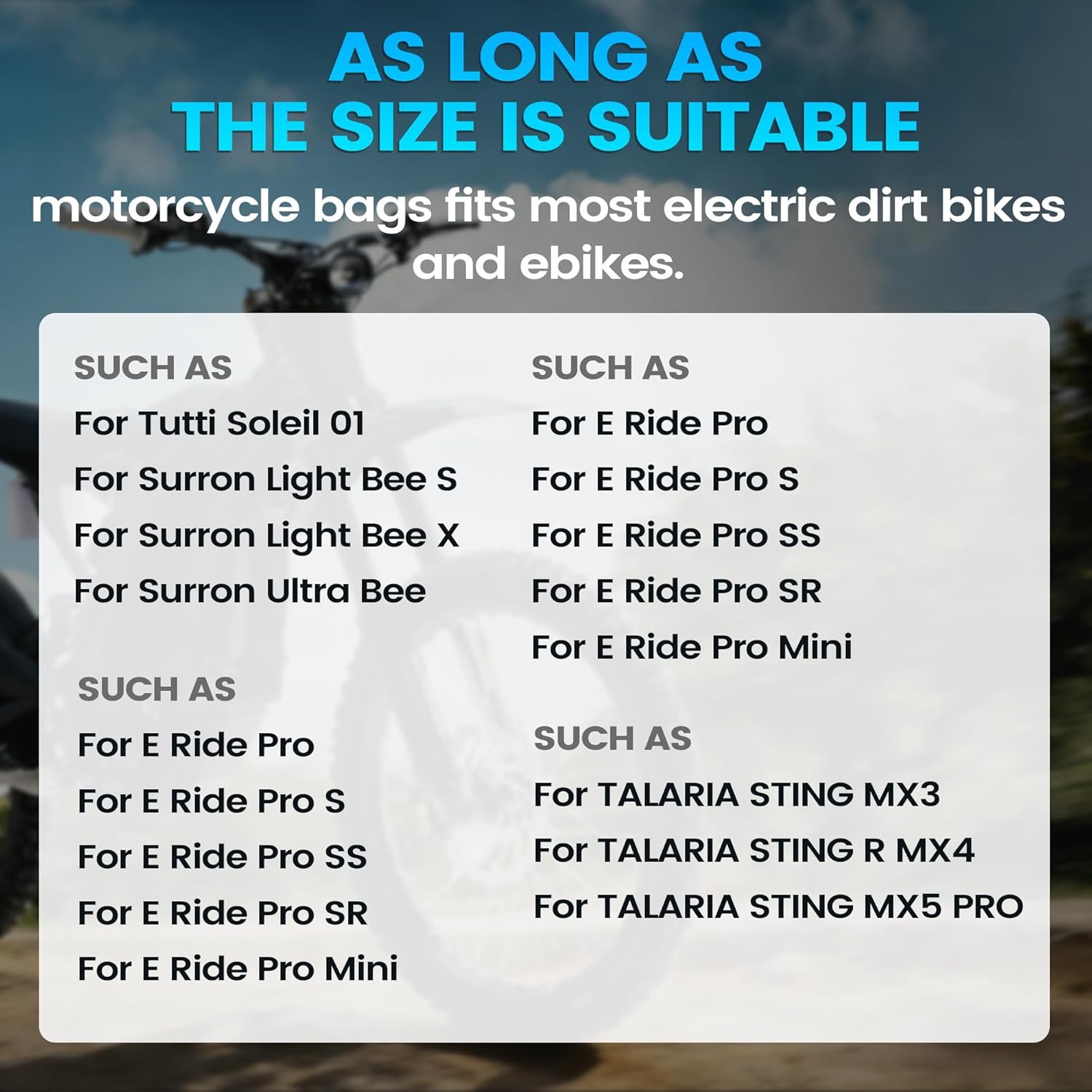 JFG RACING Frame Battery Bag for Electric Dirt Bike,Motorcycle Cover Storage Pouch for E Dirtbike Yozma IN10/Tutti Soleil 01/Surron Light Bee/E Ride Pro S SS SR/Talaria MX3 MX4 MX5 Ebike Accessories