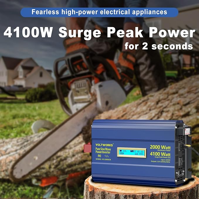 Power Inverter 2000Watt Pure Sine Wave Inverter 12V to 110V 120V AC 4100W Surge - Image 2