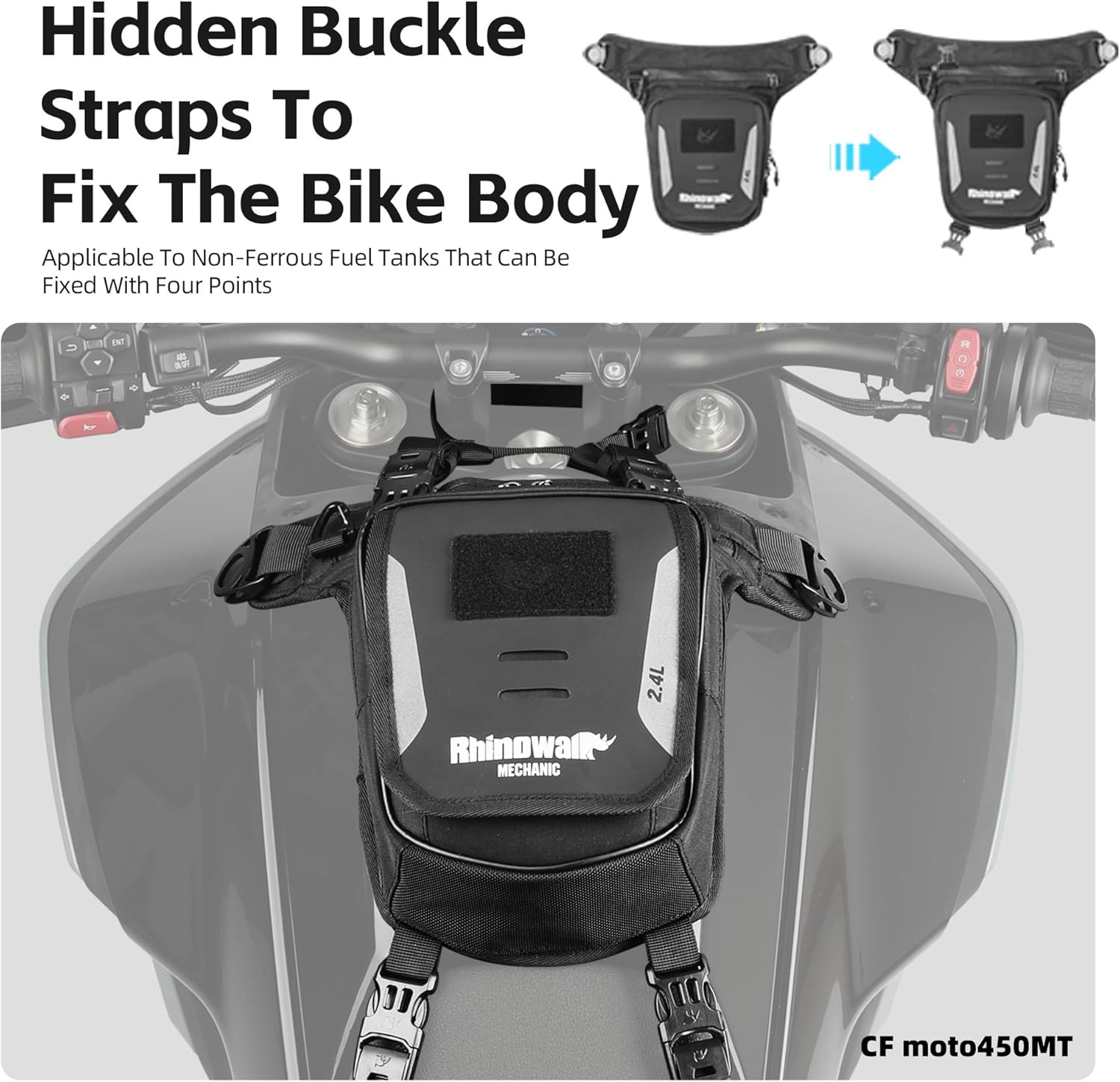 Rhinowalk Motorcycle Fuel Tank Bag, Magnetic Quick Release, Black, One Size, Leg Bag, Waist Pack