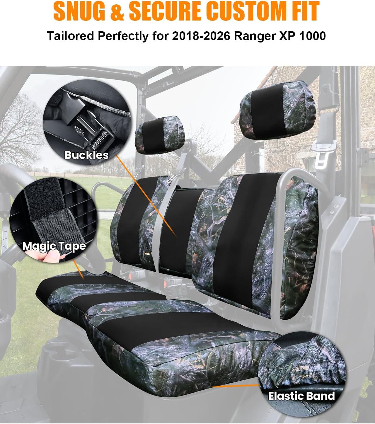 MDPROMCP Ranger XP 1000 Seat Covers, Split Back UTV Seat Covers Compatible with 2018 2019 2020 2021 2022 2023 2024 2025 2026 Polaris Ranger XP 1000, 2020 2021 2022 Ranger 1000 Camouflage