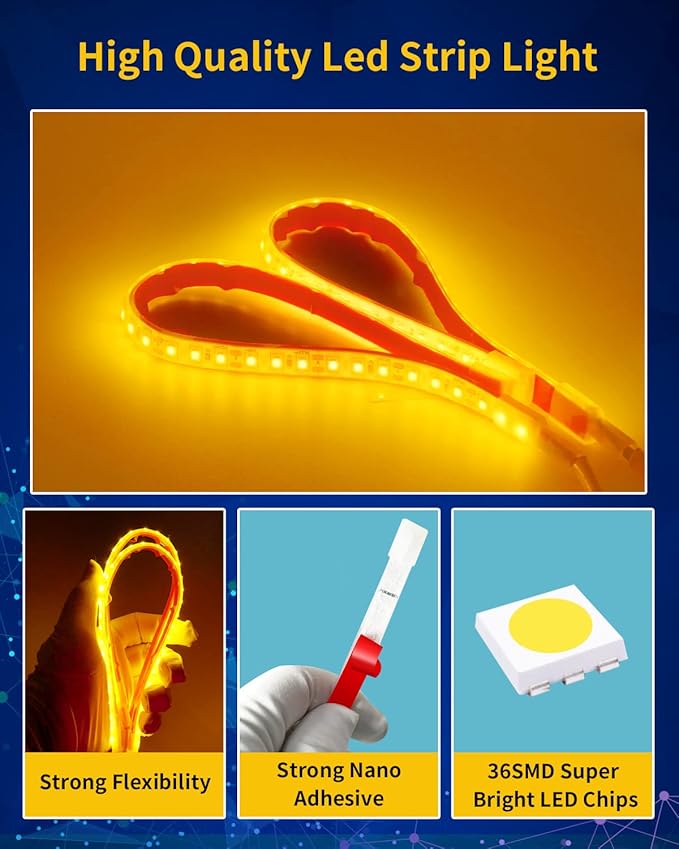 Amber Led Strip Light, 12V Car Led Lights Interior IP68 Waterproof Cuttable - Image 4