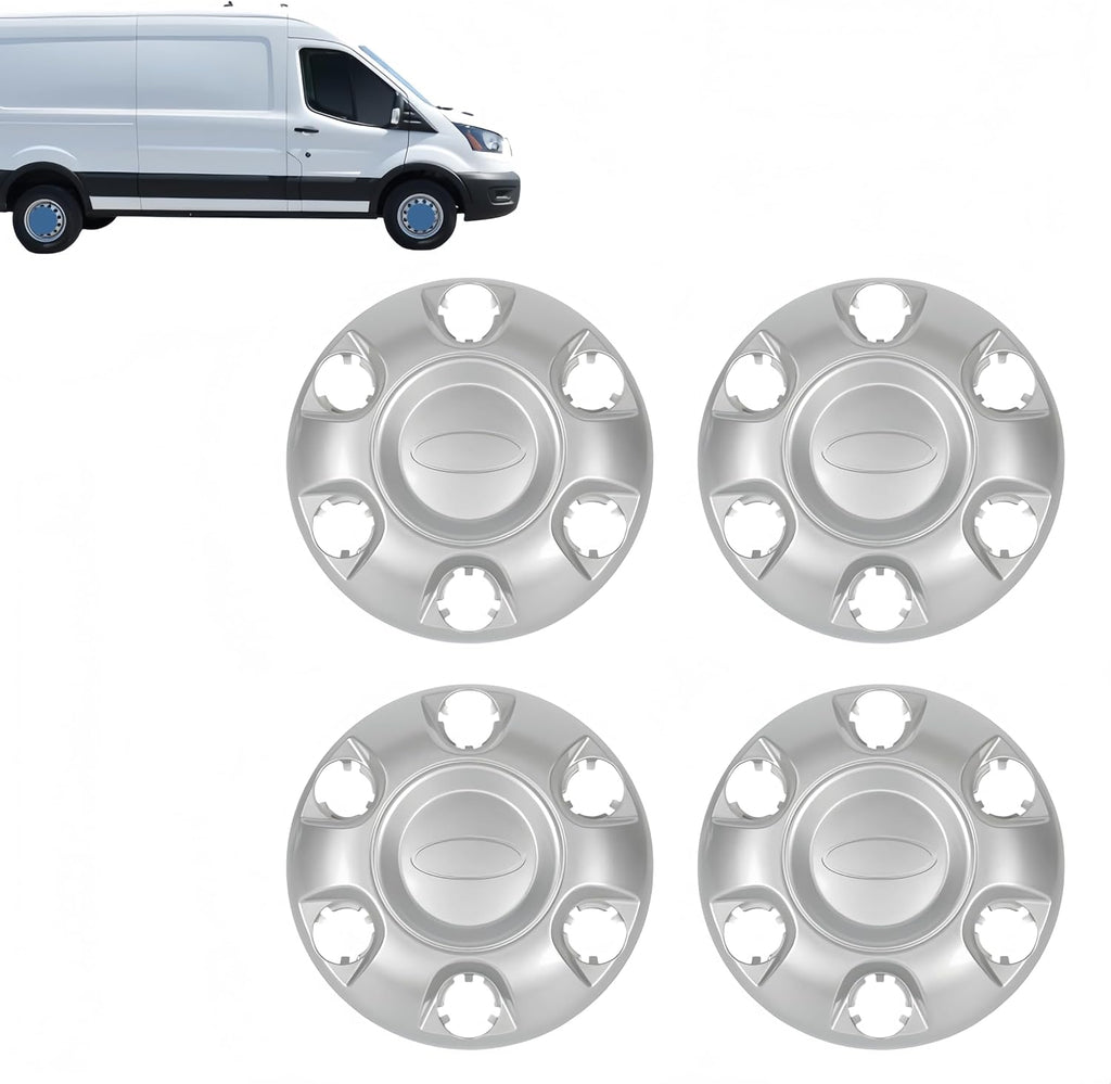 16" Sparkle Silver Wheel Center Cap, 6 Lug Holes, for Ford Transit 150 250 350 AWD 2019-2026, Replaces Part KK4V-1130-AB, Set of 4
