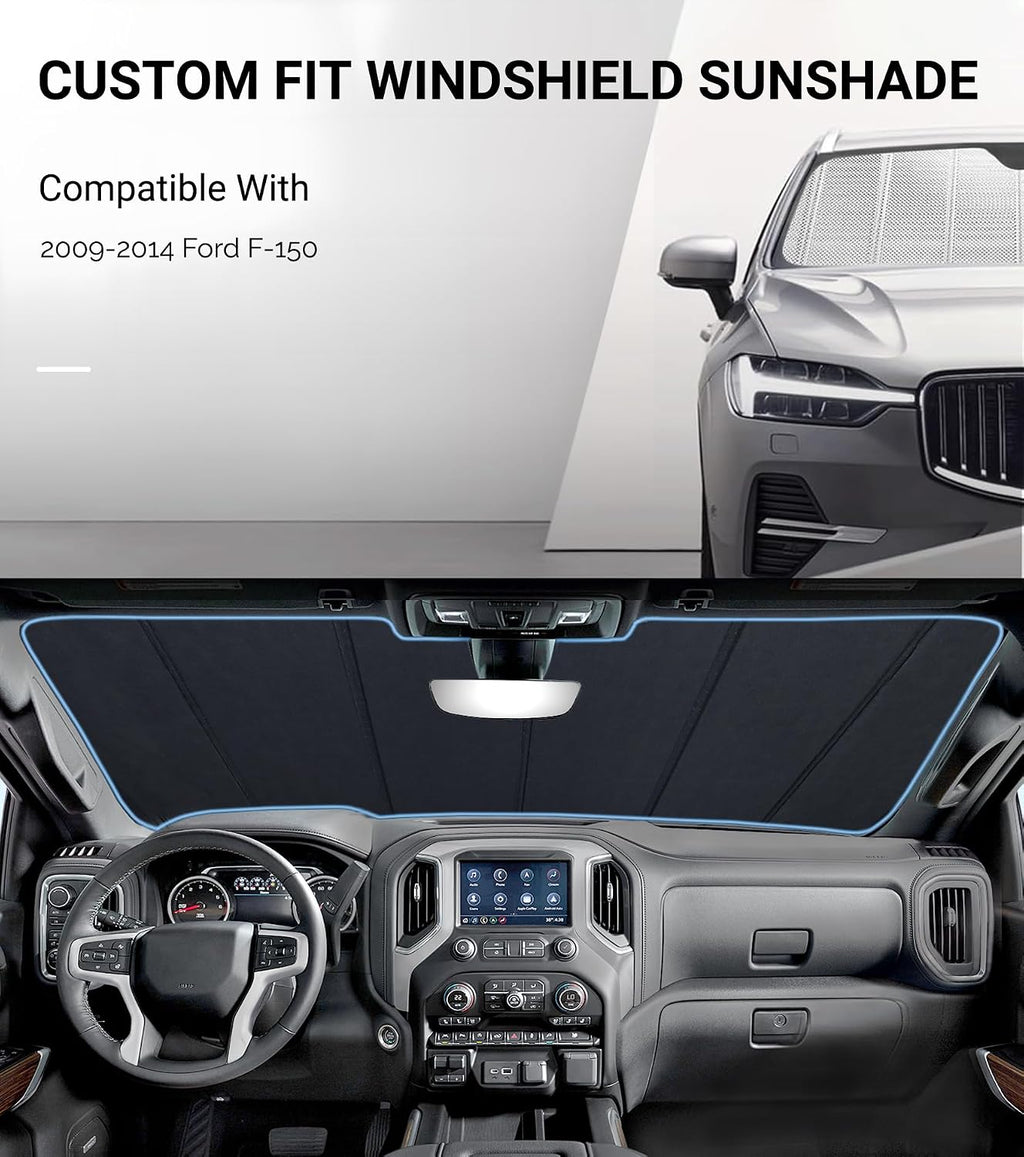 Pigenius Windshield Sun Shade for Ford F150 2009-2014. Reflective Aluminum Film Front Window Sunshade - BLAZBLOCK