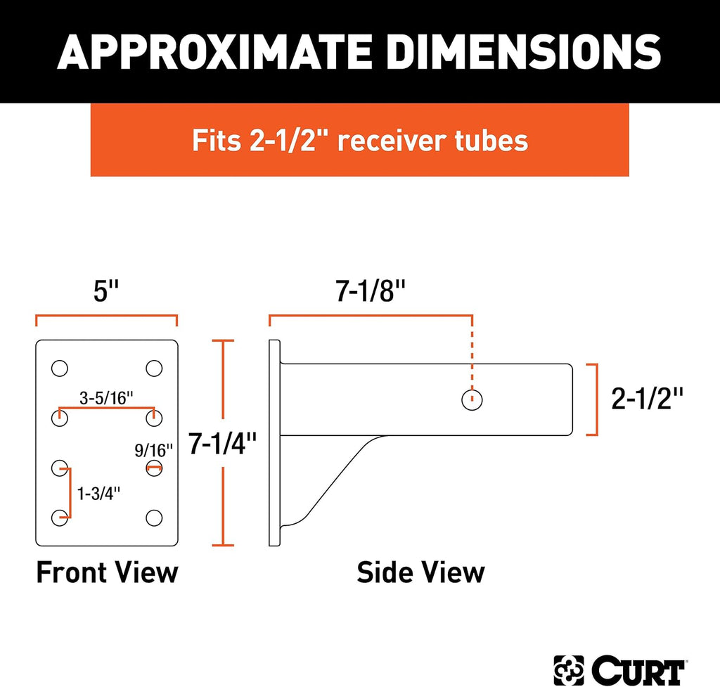 CURT 48348 Adjustable Pintle Mount for 2-1/2-Inch Hitch Receiver, 20,000 lbs., 7-1/4-Inch Height, 10-3/4-Inch Length