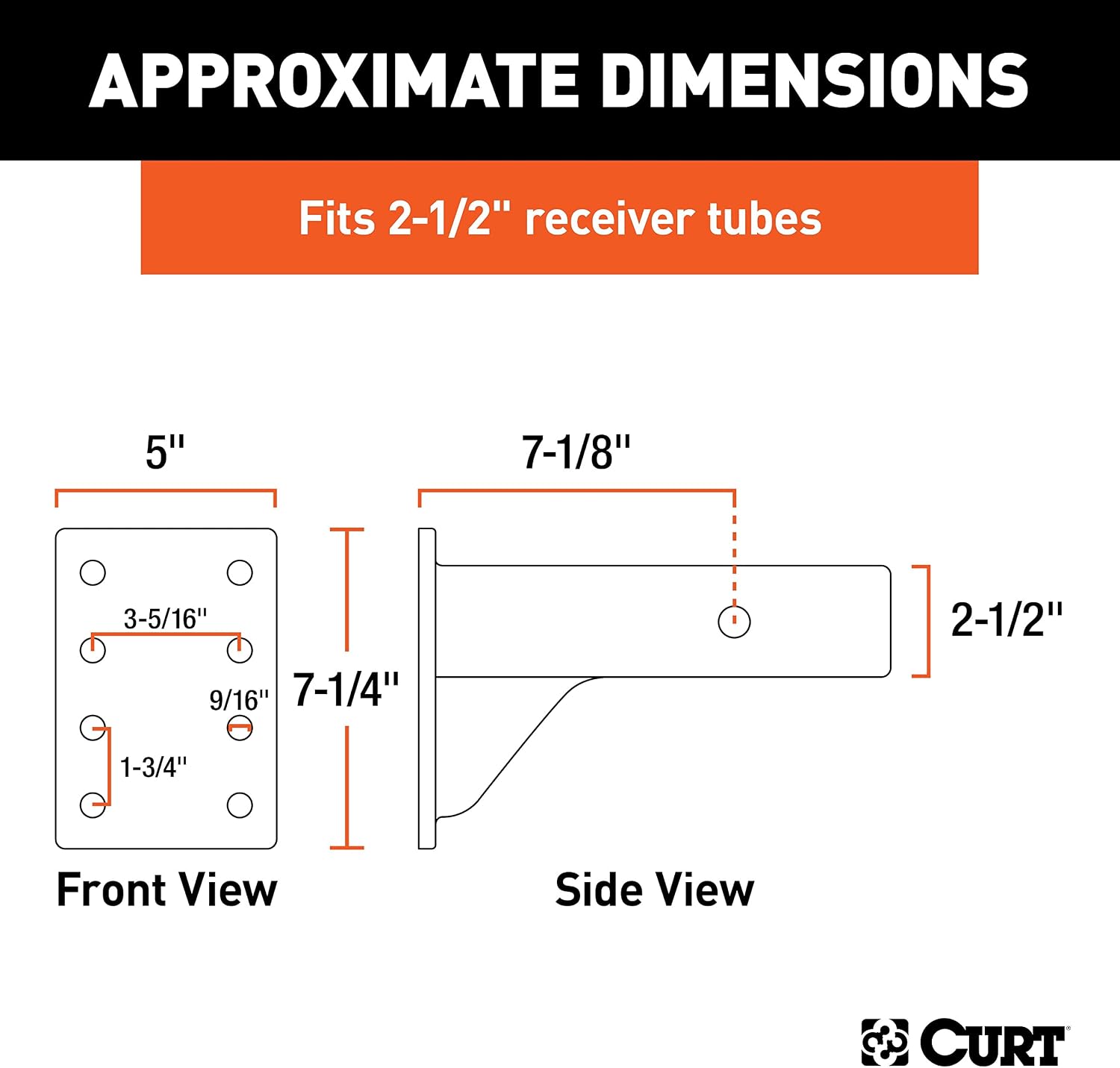 CURT 48348 Adjustable Pintle Mount for 2-1/2-Inch Hitch Receiver, 20,000 lbs., 7-1/4-Inch Height, 10-3/4-Inch Length