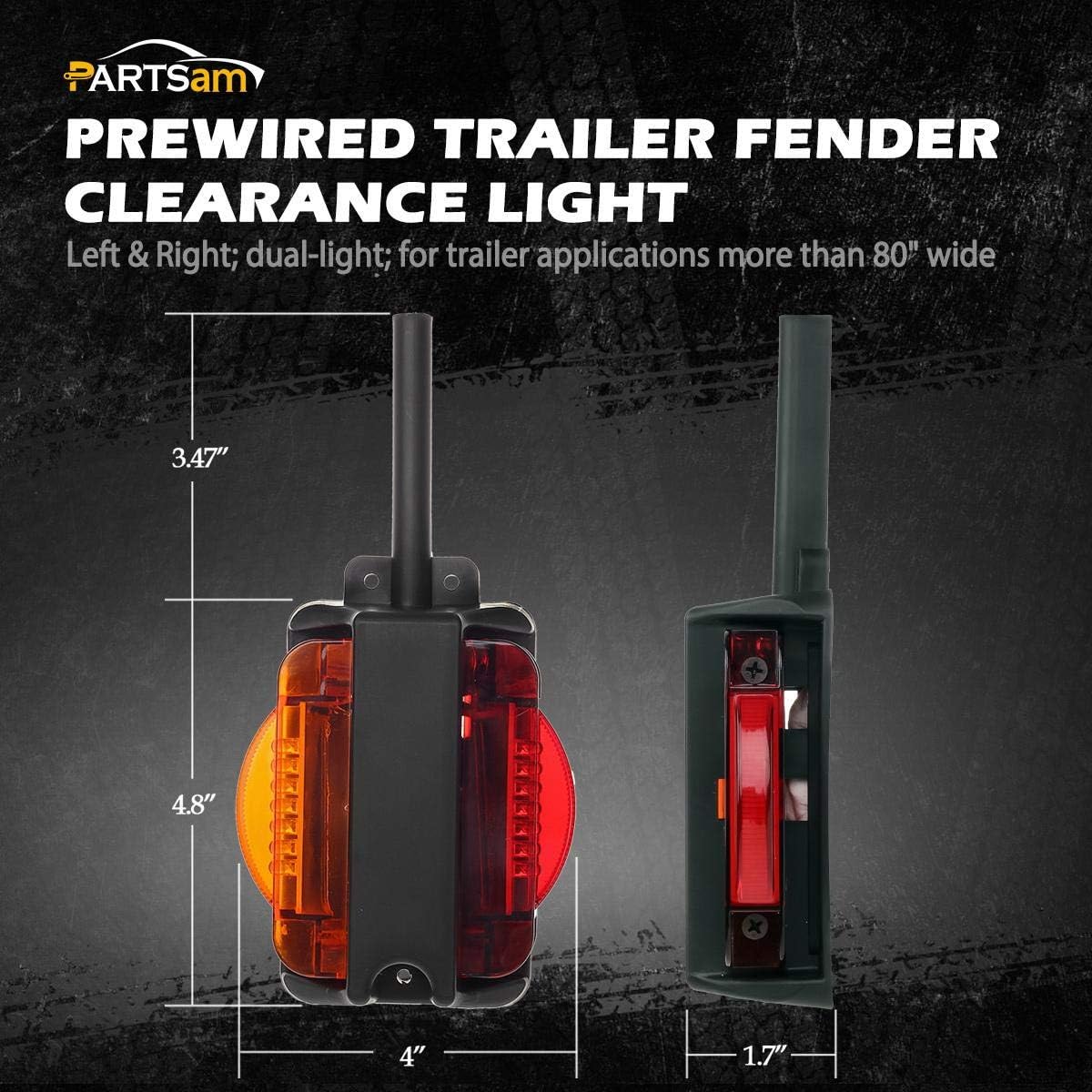 Partsam LED Trailer Fender Light Set [DOT Approved] 2 - Double Face 4" LED Marker Clearance Lights 7Diode