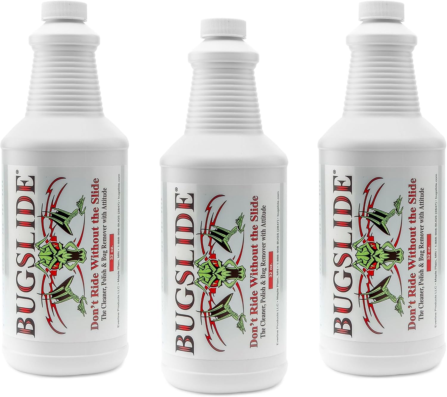 BugSlide 32 Oz Cleaner Refill for Spray Bottles & Travel Kits - All Surfaces Cleaning and Detailing Solution for Vehicle Interior and Exterior Use - Shines, Degreases, Polishes, 3pk