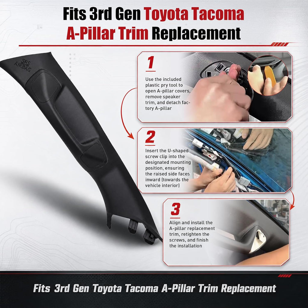 Driver Side A-Pillar Grab Handle Compatible with Toyota Tacoma 3rd Gen (2016-2023), Factory Style Interior Assist Grip for Easy Entry & Exit, with Complete Mounting Hardware, Sturdy & Rattle-Free
