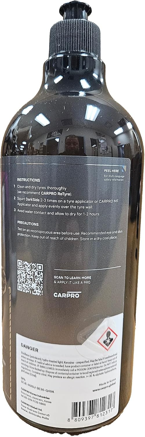 CARPRO DarkSide - Tire & Rubber Sealant, Hydrophobic & Self-Cleaning, Satin Black Shine, UV Protection, Revives Dull Faded Rubber, Ready to Use - Liter (34oz)
