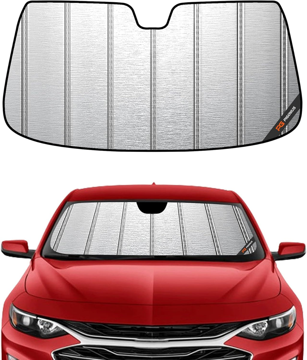 Pigenius Windshield Sunshade for Chevy Malibu 2016-2025 (9th Gen), Metallic Silver Finish