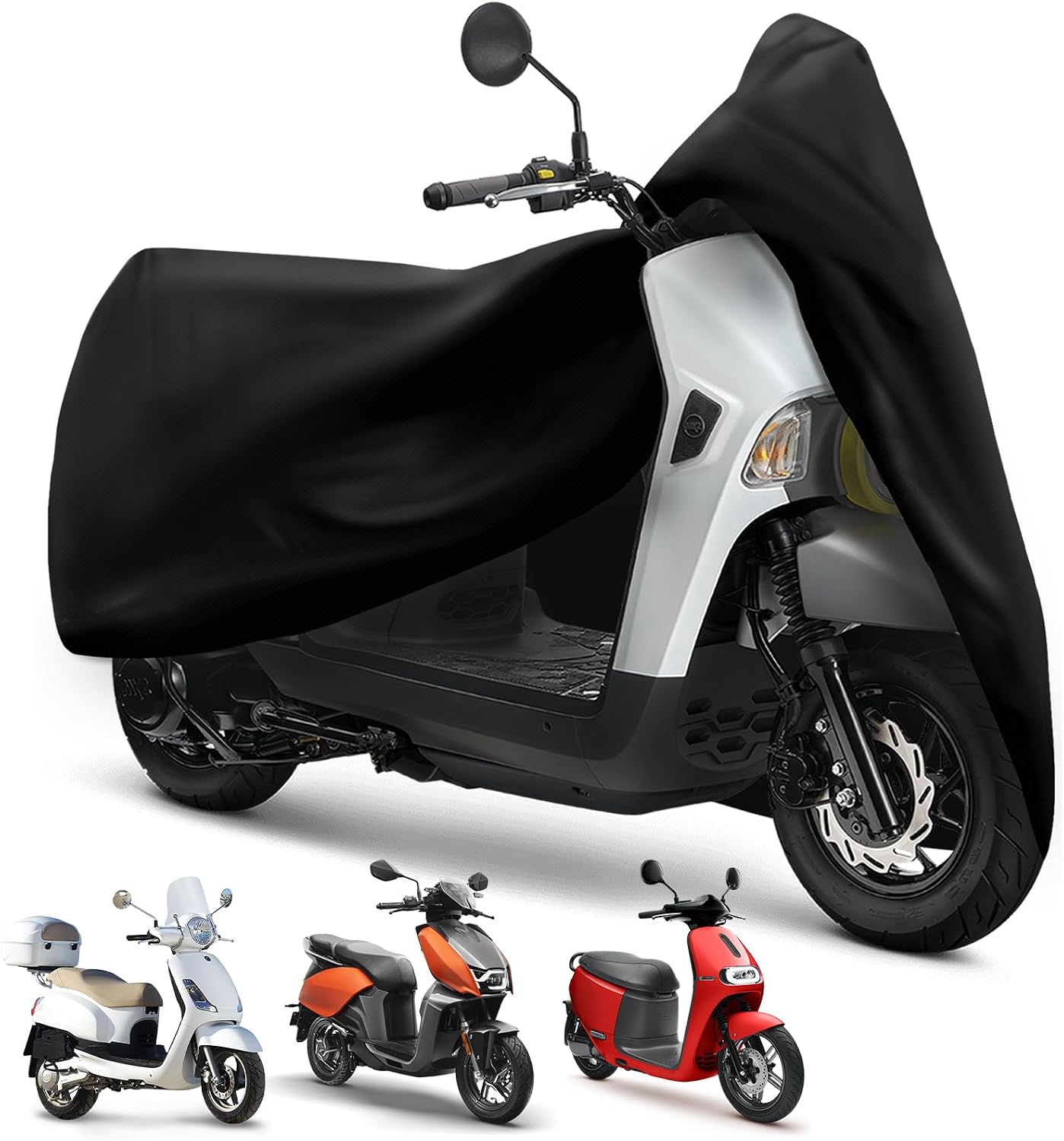 XYZCTEM Moped Cover, Vespa Cover Waterproof Outdoor, for Small Scooter Cover Outdoor Protection Against Water, UV, Wind, Fit for Honda 50CC 60'' to 72" L Motorcycle Cover, Black