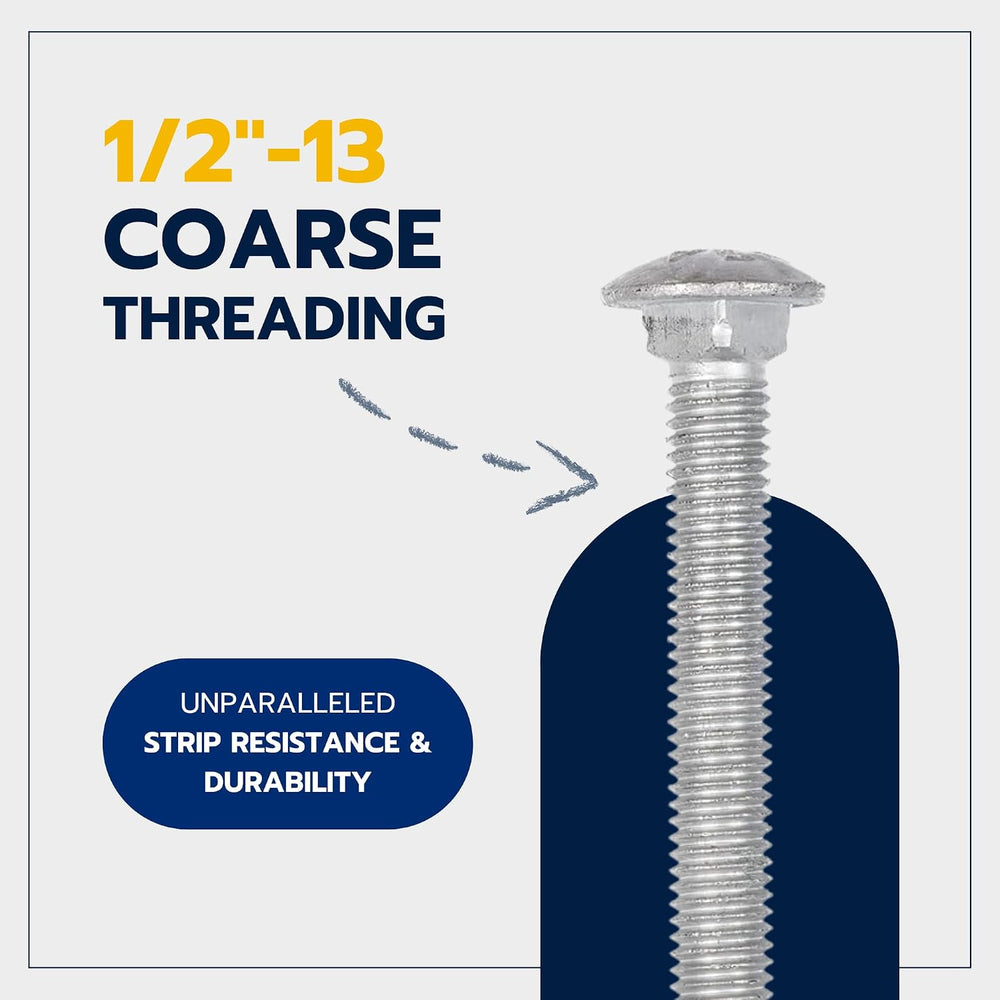 1/2" x 5" (25 Pack) Galvanized Carriage Bolt Kit Grade 307A Include...