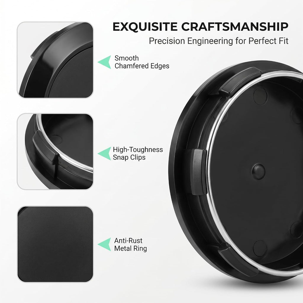 4 PCS Car Wheel Hub Center Cap, Snap-in Tight Fit ABS Hub Cover, Scratch-Resistant Sealed Rim Exterior Accessory, Universal for Most Cars, Trucks, SUVs (Black)
