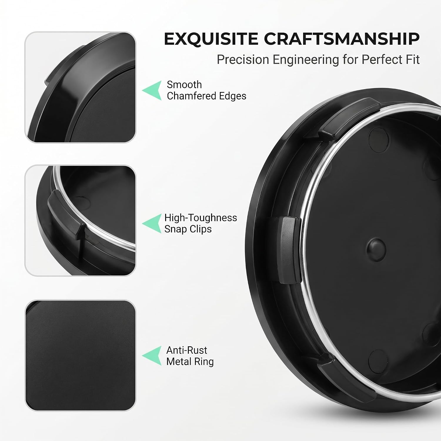 4 PCS Car Wheel Hub Center Cap, Snap-in Tight Fit ABS Hub Cover, Scratch-Resistant Sealed Rim Exterior Accessory, Universal for Most Cars, Trucks, SUVs (Black)