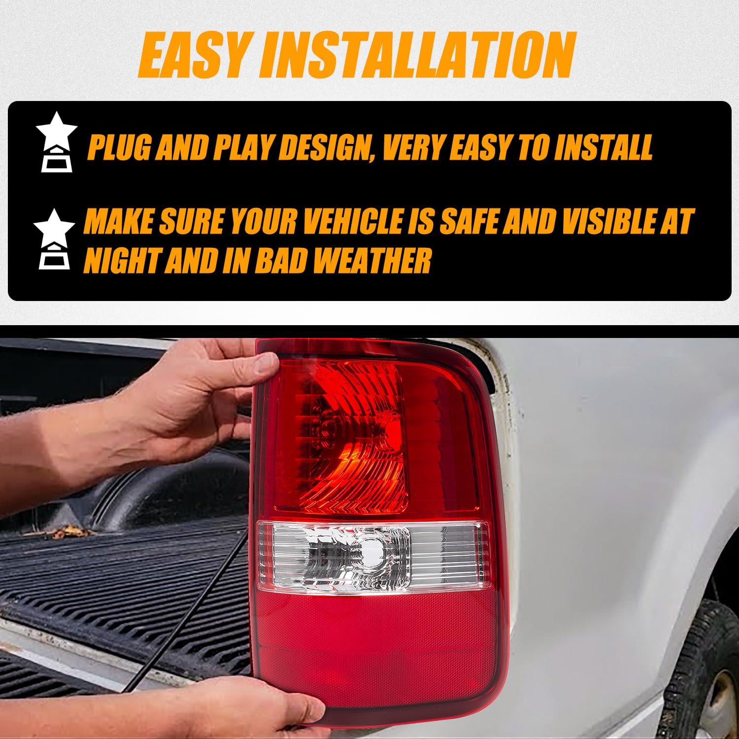 RANSOTO Right Tail Light Compatible with 2004 2005 2006 2007 2008 Ford F150 F-150 Replace FO2801182, 5L3Z-13404-CA, 6L3Z-13404-BA Rear Brake Light (Passenger Side)