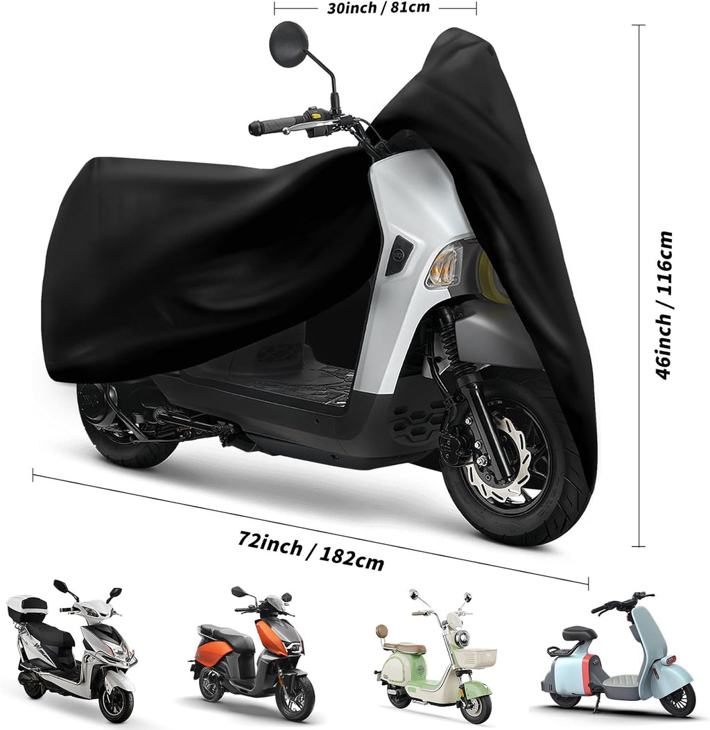 XYZCTEM Moped Cover, Vespa Cover Waterproof Outdoor, for Small Scooter Cover Outdoor Protection Against Water, UV, Wind, Fit for Honda 50CC 60'' to 72" L Motorcycle Cover, Black