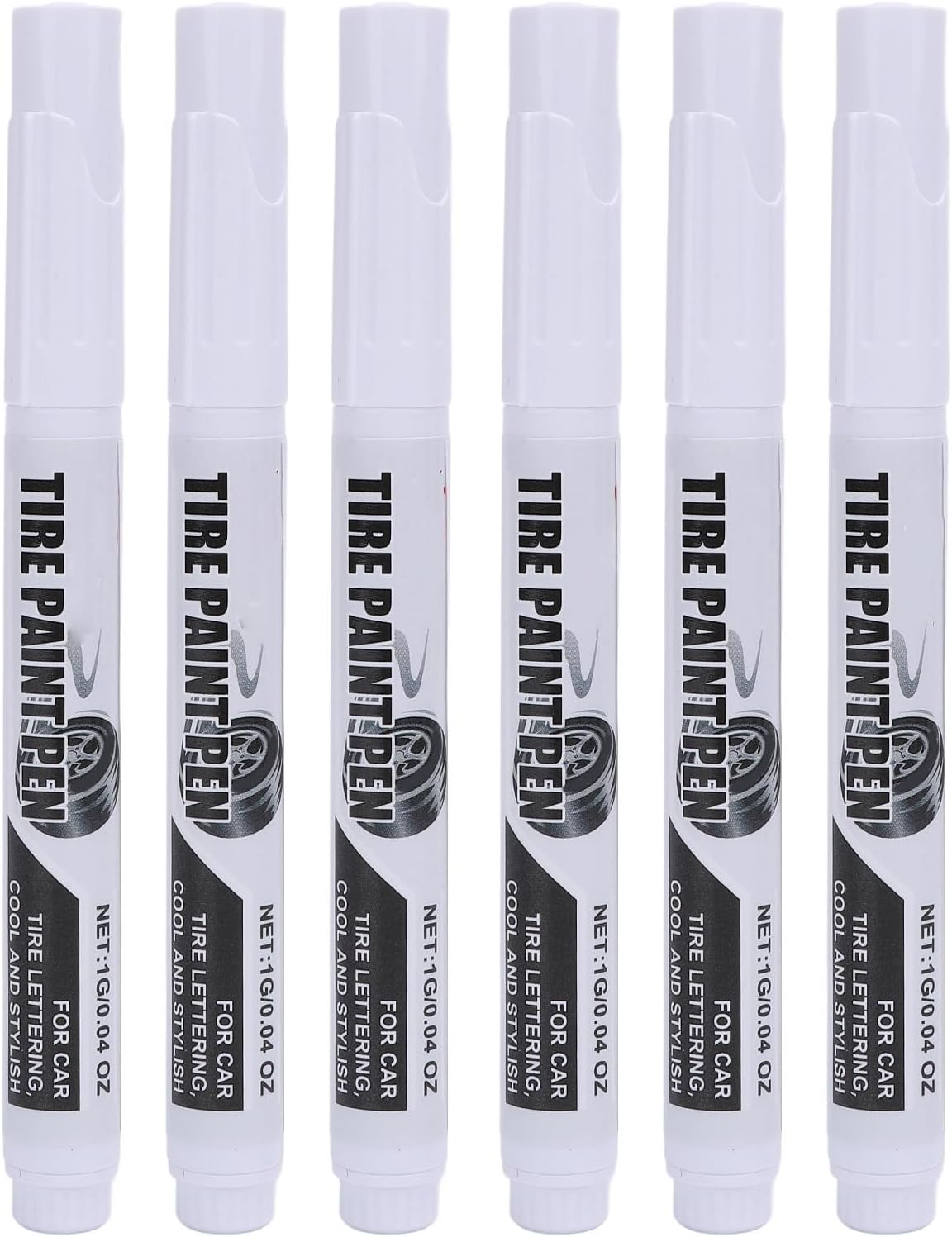 ZJchao 6 Pcs Tire Marker Pens, Long Lasting White Tire Paint Pens for Precise Detailing and Lettering, with Strong Adhesion and Smooth Writing, for Car Tires and Outdoor Use