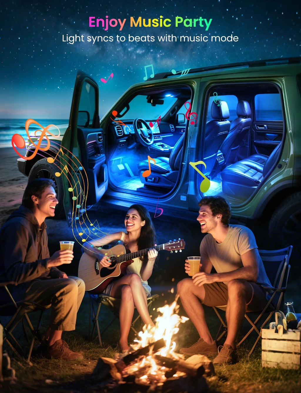 Pak Car LED Lights, Smart RGB 48 LED Car Interior Light with APP Control, Under Dash Car Strip Lights, Music Mode, DIY Mode, 2 Lines Design with Car Charger, Ambient Lighting for Cars, SUVs, Trucks