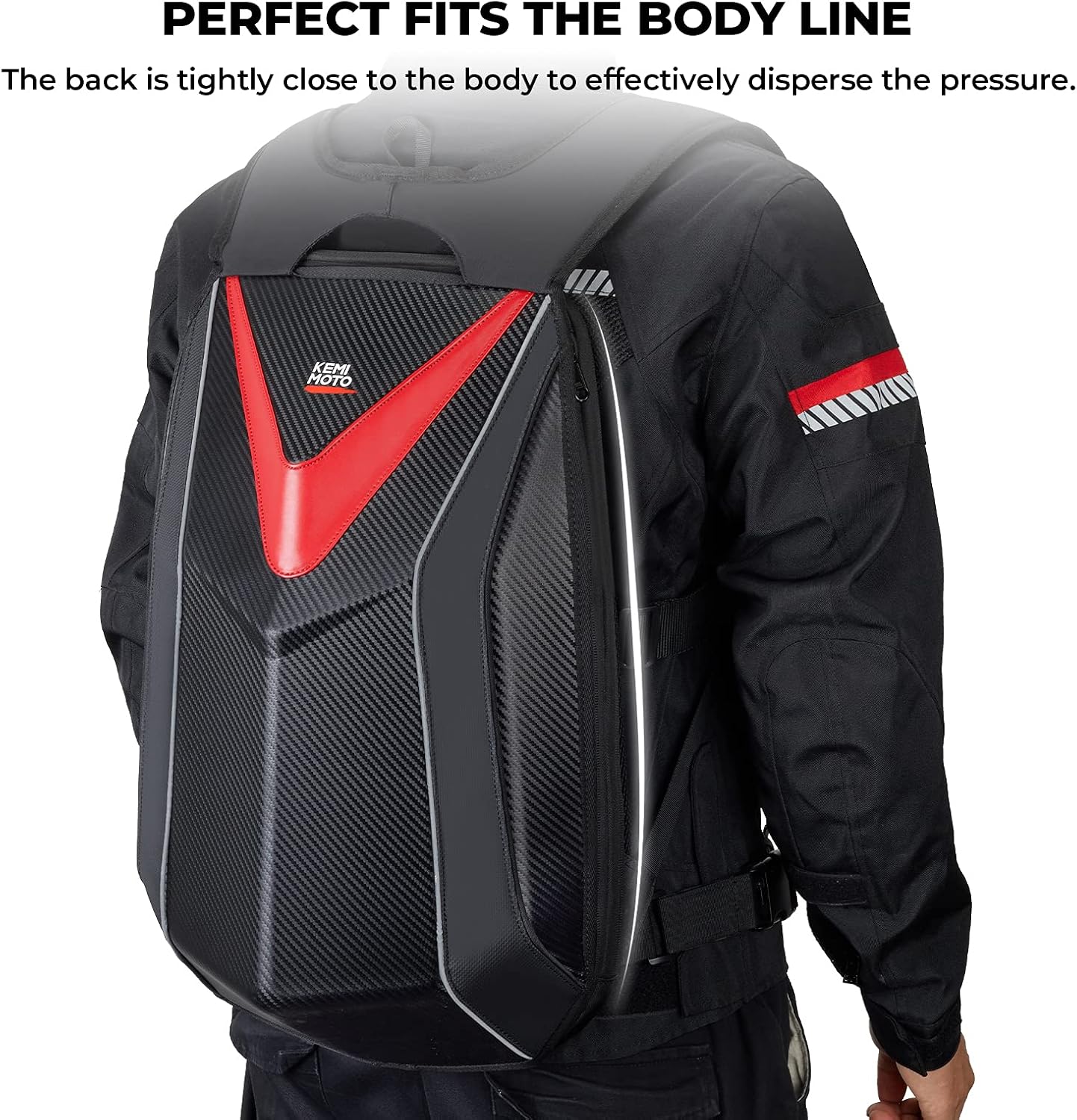 KEMIMOTO Motorcycle Backpack, Hardshell Helmet Backpack 22L Carbon Fiber Reflective Riding Bag, Waterproof Lightweight with Laptop Compartment for Men Riding Commuting Travel Riding Work