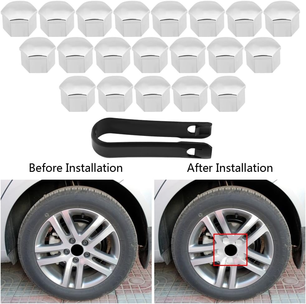 Lug Nut Cover, Universal Wheel Caps, 20Pcs Silver Plastic Hub Covers, Protects Nut from Dirt, Fits 17Mm Lug Nuts