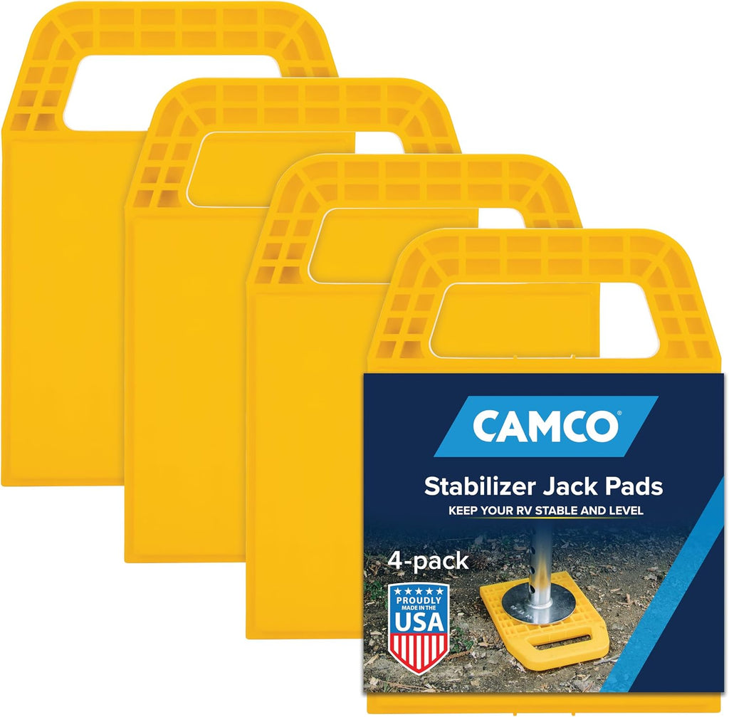 Camco RV Stabilizing Jack Pads - Features Interlocking Design & Includes Handy Strap for RV Storage and Organization - Molded of Strong UV Stabilized Polypropylene - 4-Pack (44595)