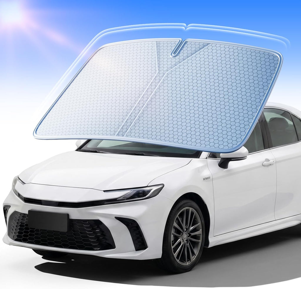 Graphene Dual-Layer Windshield Sun Shade for Car, Cooling Heat Blocker with 99% UV Protection, Foldable Front Car Windshield Shade for Cars Trucks SUVs, Odor-Free Car Windshield Sunshade 64"x 32"