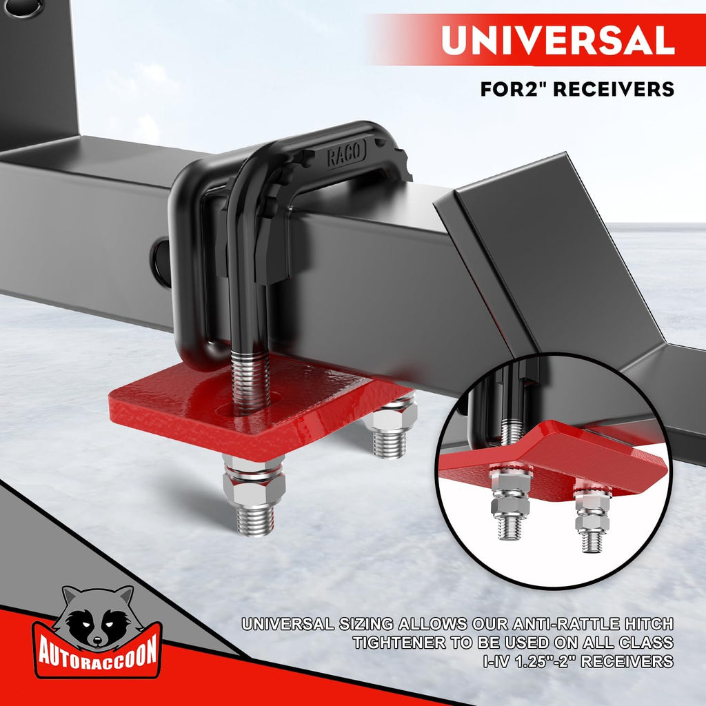 AUTORACCOON Hitch Tightener Anti-Rattle Clamp - Heavy Duty Hitch Stabilizer for 1.25" and 2" Trailer Hitches, Rubber Isolator and Anti-Rust Double Coating Protective