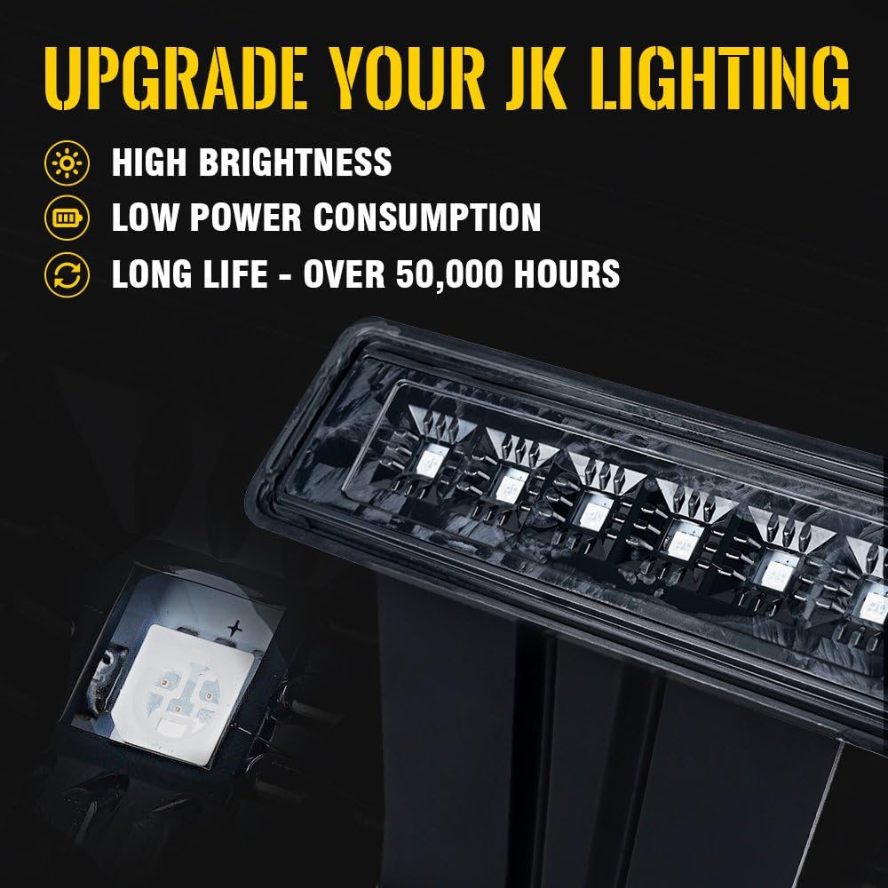Xprite LED Third Brake Lights w/Smoke Lens High Mount Stop 3rd Tail Light Compatible with 2007-2018 Jeep Wrangler JK JKU