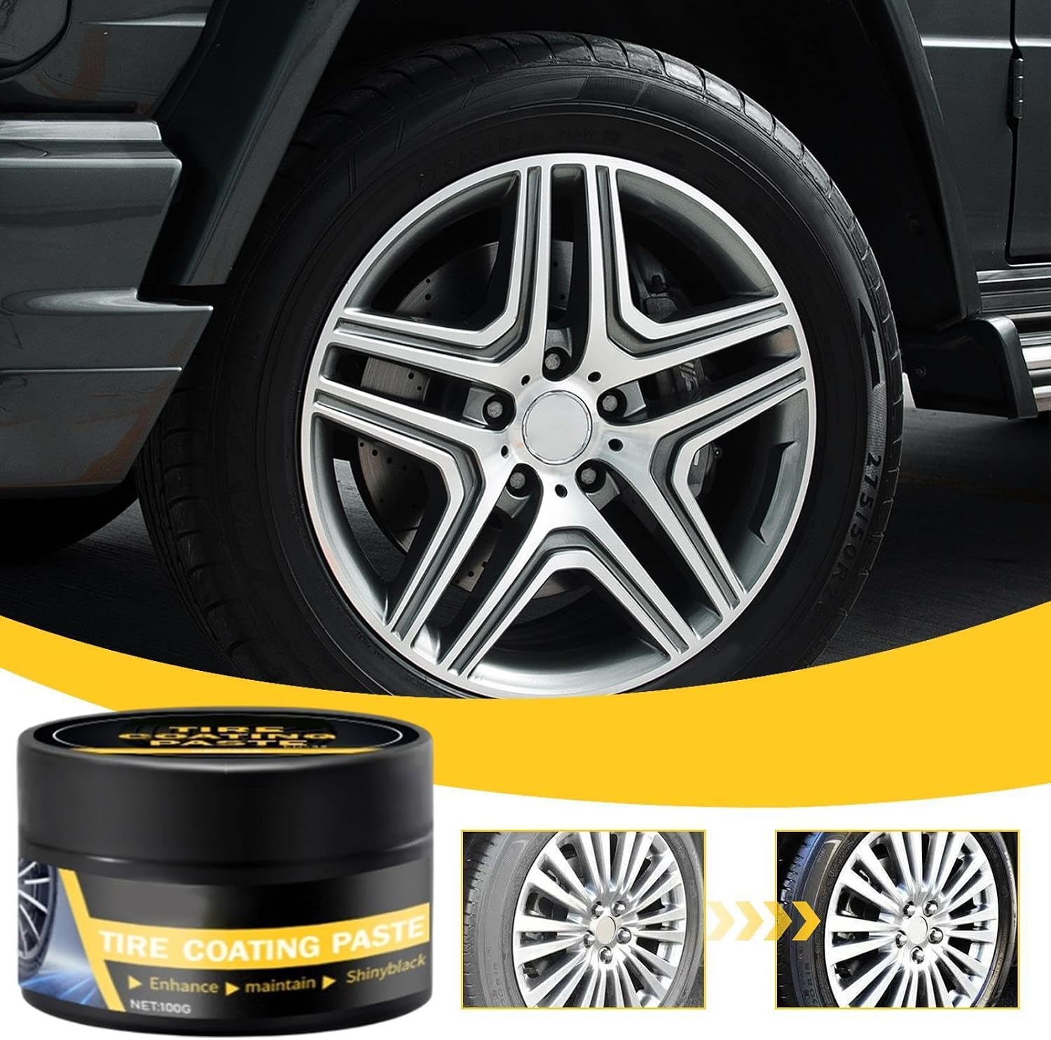 Tire Paste, Tyre Stain Remover,100g, Tire Shine Wax, High Gloss Long-Lasting Black Finish Waxing Polishing Paste For Automobile Maintenance Cleaning Refurbishing