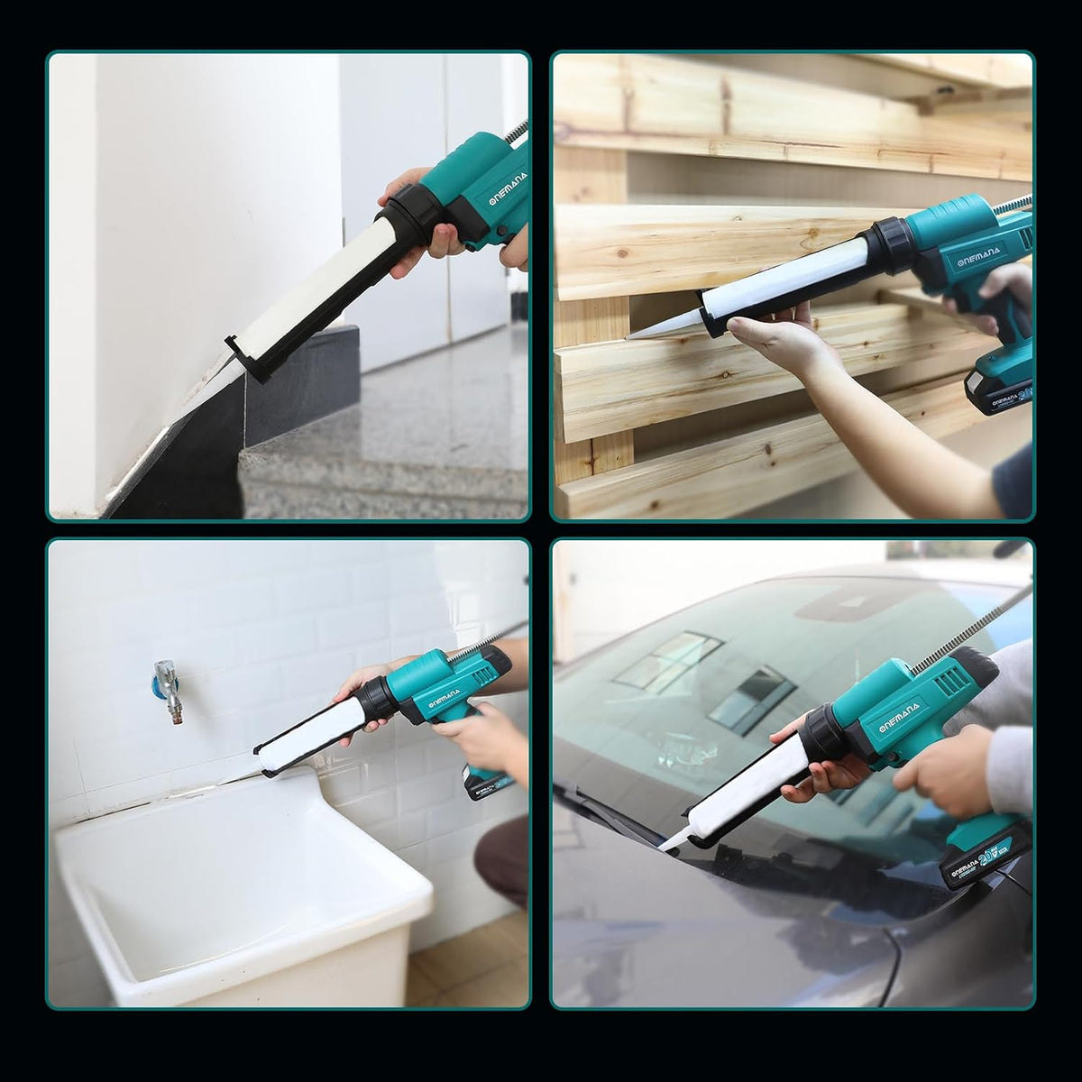 caulk gun 20v auto retract drip-free caulking gun on a desk or shelf