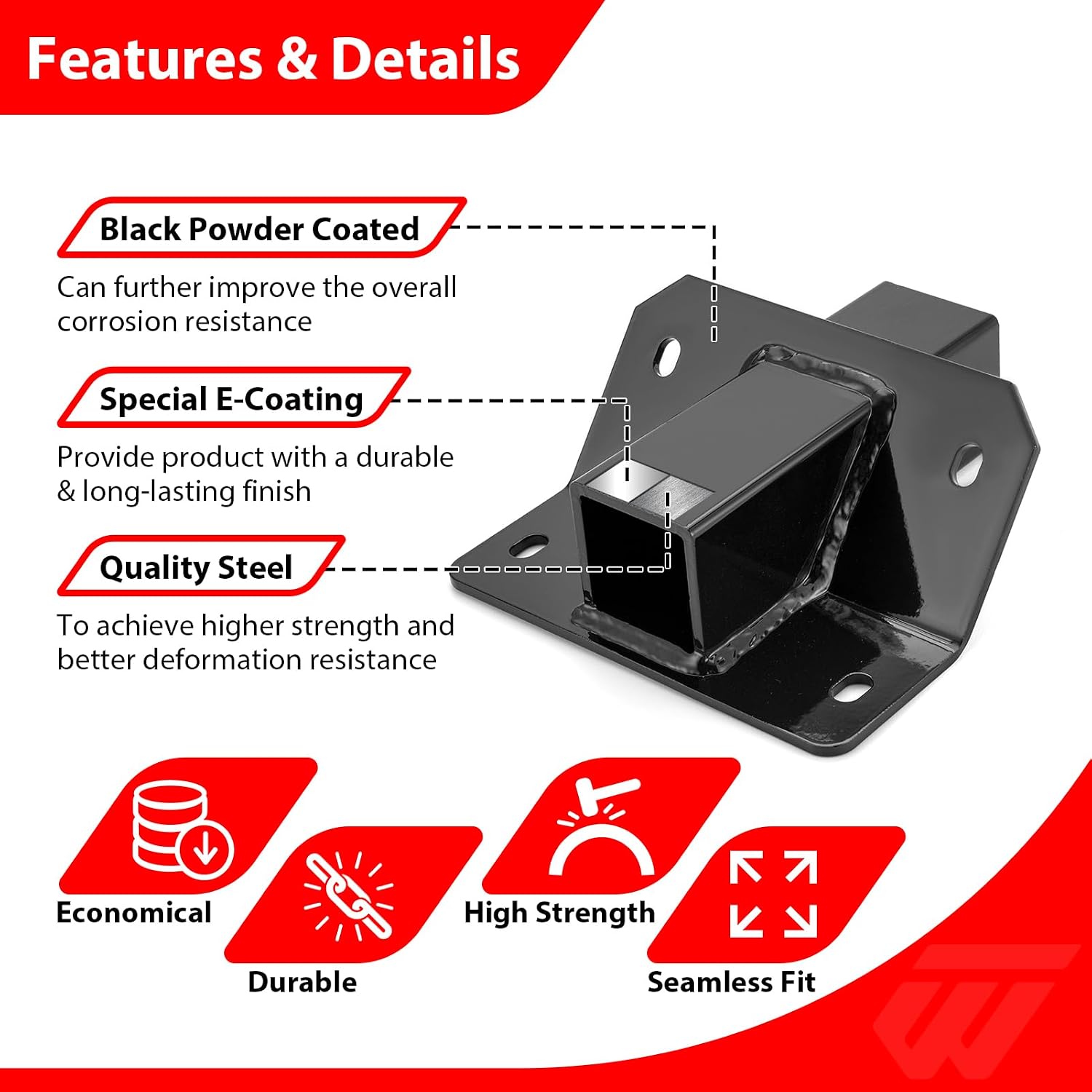 WeiSen 2" Front Receiver Hitch Front Lower Receiver Hitch Compatible with Polaris Ranger XD 1500/Crew/Premium/Northstar 2024-2026