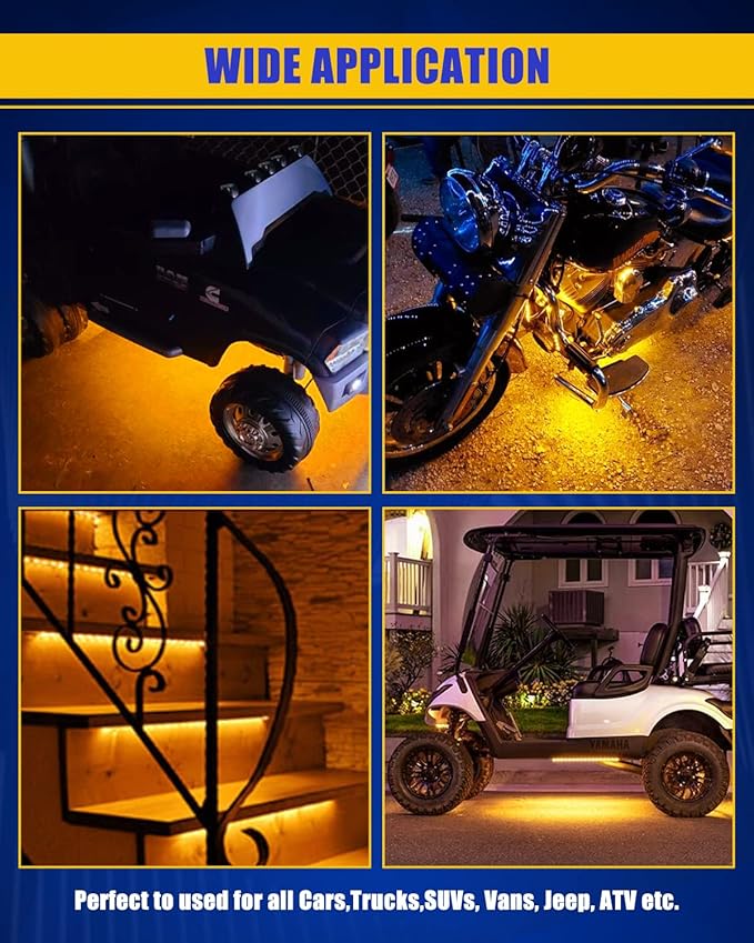 Amber Led Strip Lights, 24inch 12V Interior Light Strip IP68 Waterproof Cuttable - Image 3