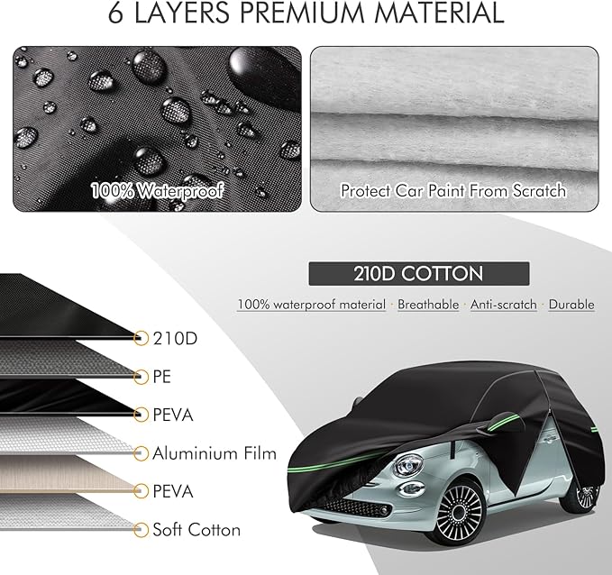Replace for 2007-2023 Fiat 500/500C Car Cover 210D Outdoor Waterproof UV Snow - Image 2