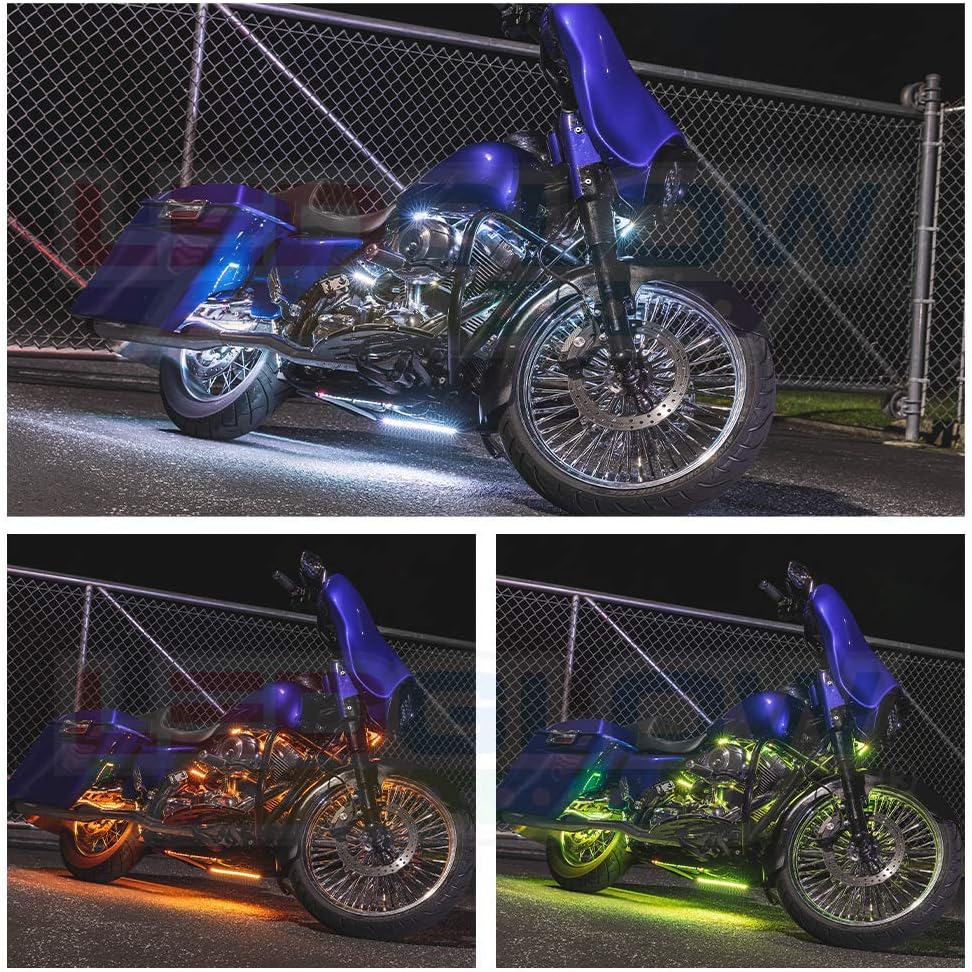 LEDGlow 12pc Advanced Million Color LED Motorcycle Accent Underlow Light Kit - 15 Solid Colors - 6 Patterns - Multi-Color Flexible Strips - Includes Waterproof Control Box & 2 Wireless Remotes