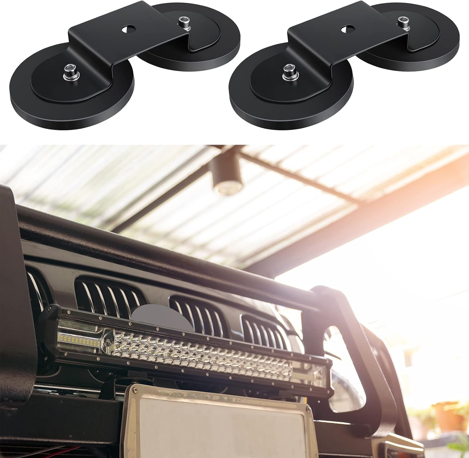 Shimeyao 8 Pcs Magnetic Light Bar Mounts Universal Magnet Mount Holder with Rubber Pad for Off Road SUV Truck Lamp Roof Bar Fog Light