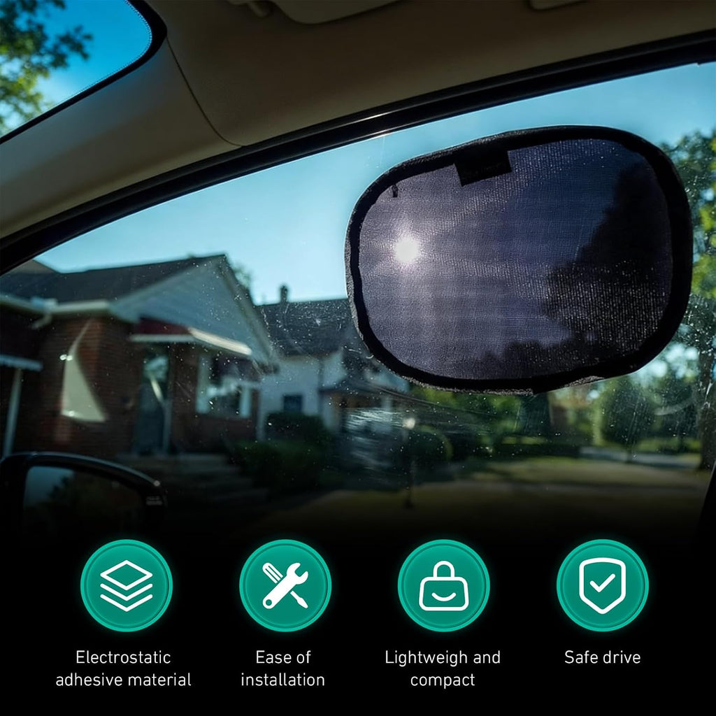 2 PCS Car Miniature Static Cling Window Shade, Nylon Yarn Small Static Cling Sunshade, 9.25" x 6.7" Electrostatic Film Car Side Window Sun Shade, Universal for Most Vehicles (Black)