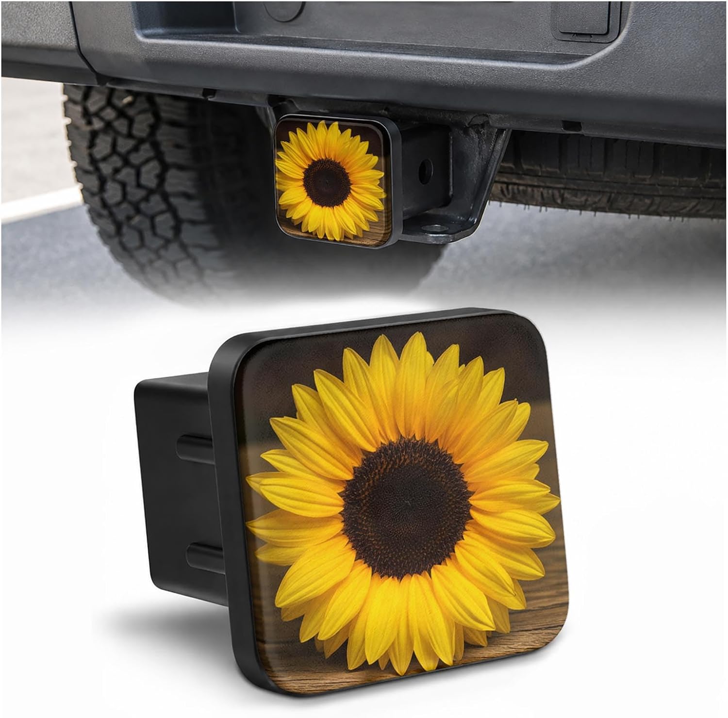 Trailer Hitch Covers Yellow Sunflower Heavy Duty 2 Inch Hitch Cover for Weather Protection, Rubber Hitch Receiver Cover Plug Cap for Trucks SUVs and Off-Road Vehicles