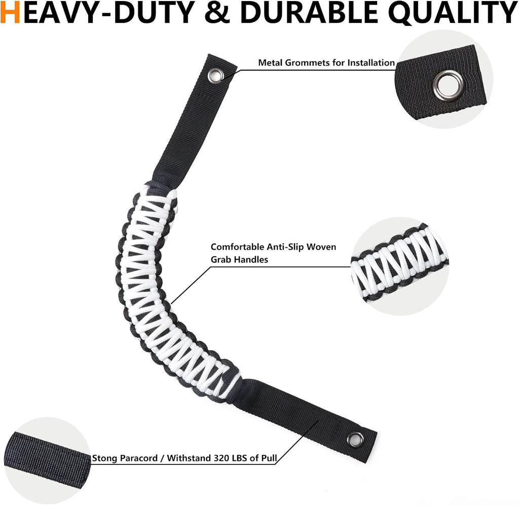 4 Pack Grab Handles for Ford Bronco Accessories 2021 2022 2023 2024 2025 2 Door 4 Door Interior Paracord Roll Bar Grip Door Handle No Embroidery White