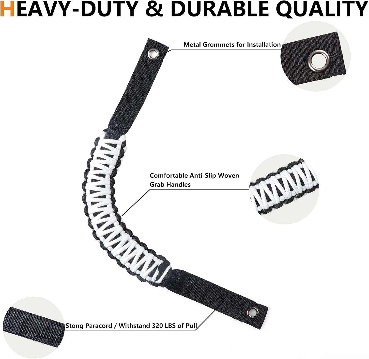 4 Pack Grab Handles for Ford Bronco Accessories 2021 2022 2023 2024 2025 2 Door 4 Door Interior Paracord Roll Bar Grip Door Handle No Embroidery White