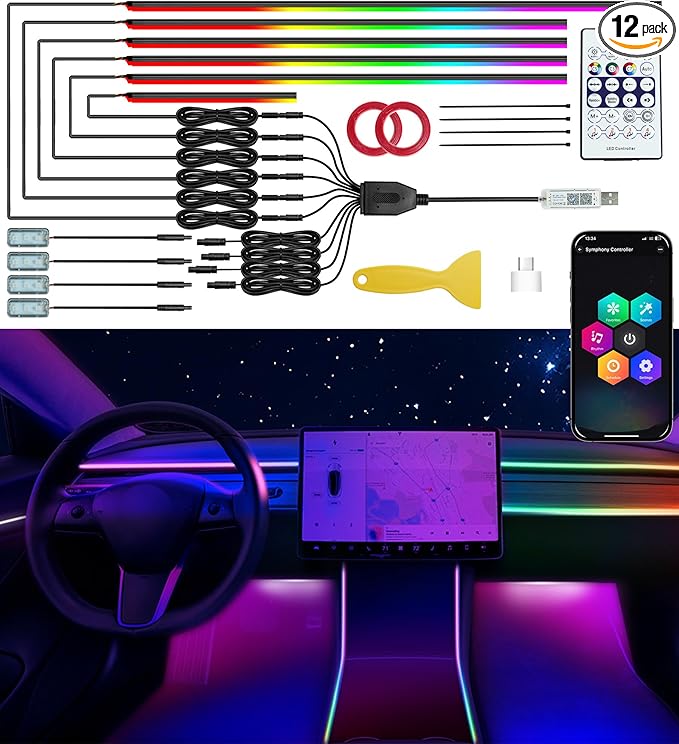 KENANEK Acrylic Interior Car LED Strip, 10 in 1 USB/Type C Interface Colorful by Unknown