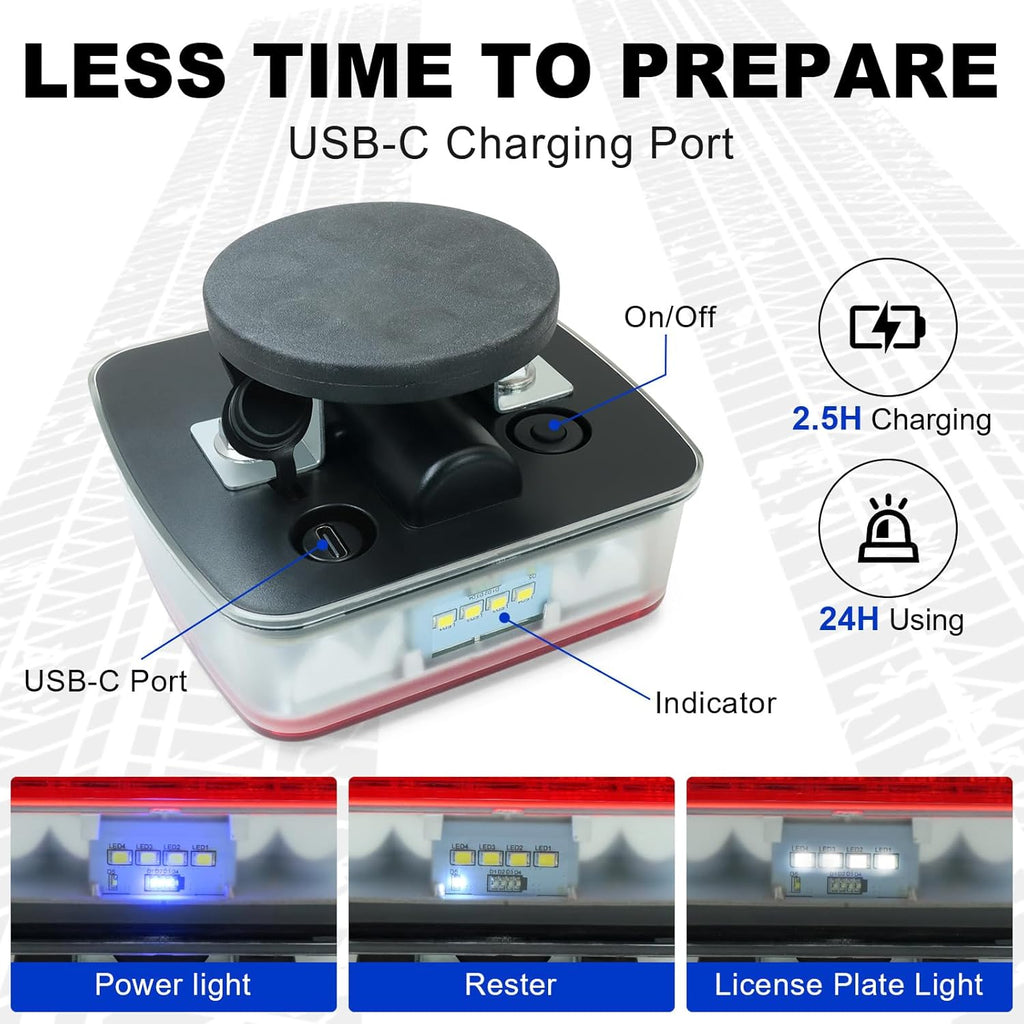 NeaLia Wireless Trailer Lights Magnetic, USB-C Rechargeable LED Tail Light for Towing, IP67 Waterproof Tow Lights Kit with Retroreflectors for Trucks, Caravan, RV, Portable Turn Signals Running Brake