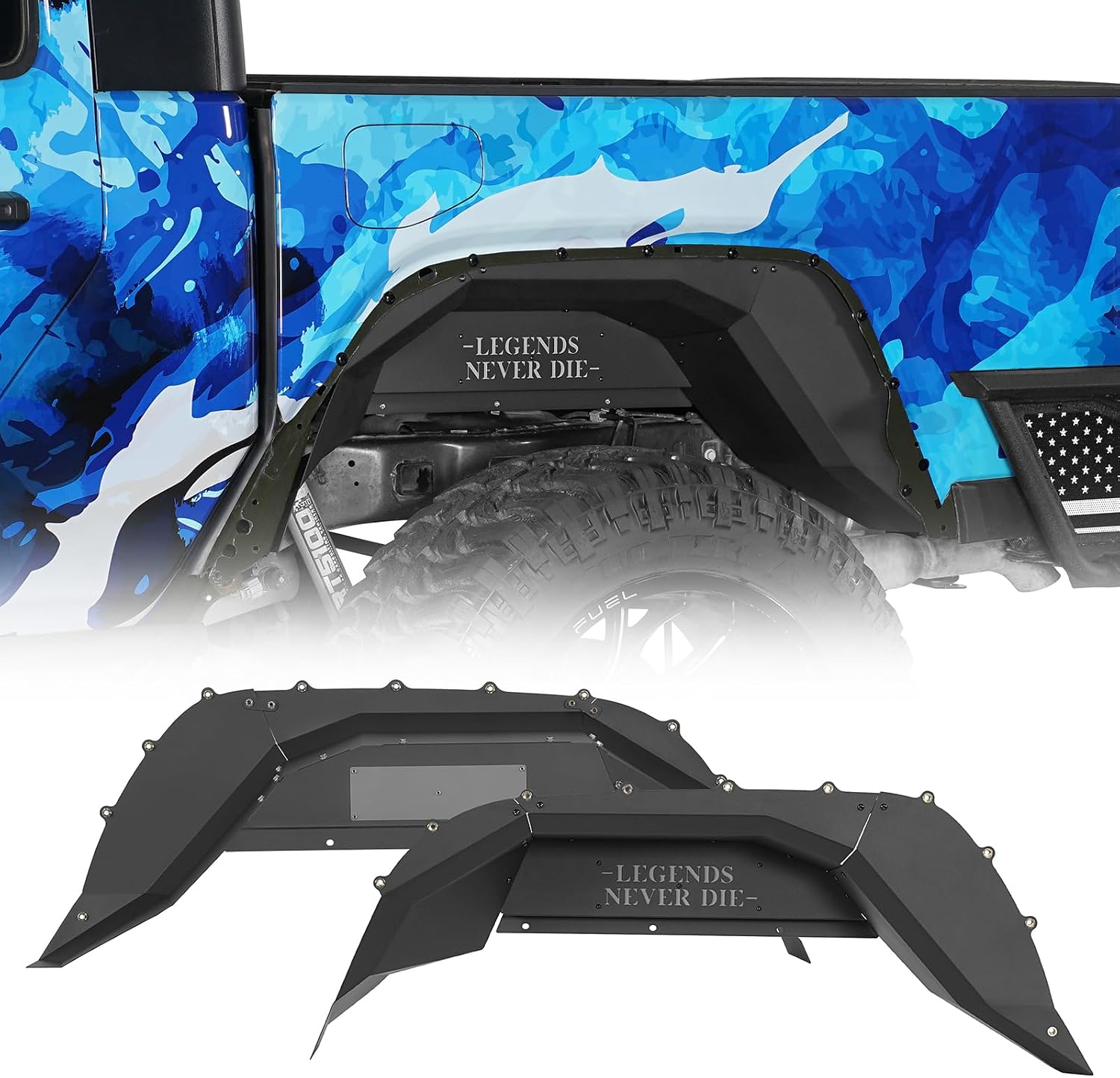 Hooke Road Gladiator JT Aluminum Rear Inner Fender Liners for 2020-2026 Jeep Gladiator JT 2/4 Doors, Legend Mud Guards Wheel Well Fenders - 2PCS