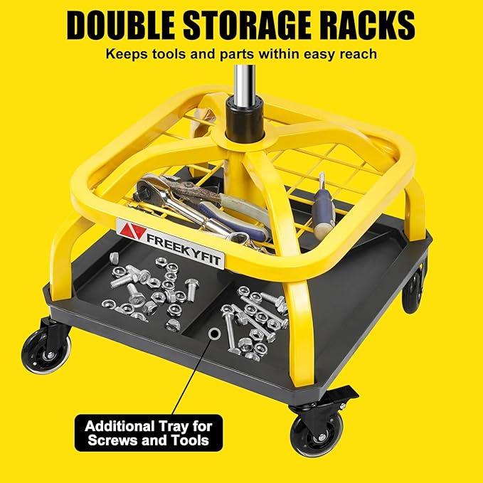 Rolling Shop Stool with Wheels, Garage Work Mechanic Stool with Backrest - Image 2