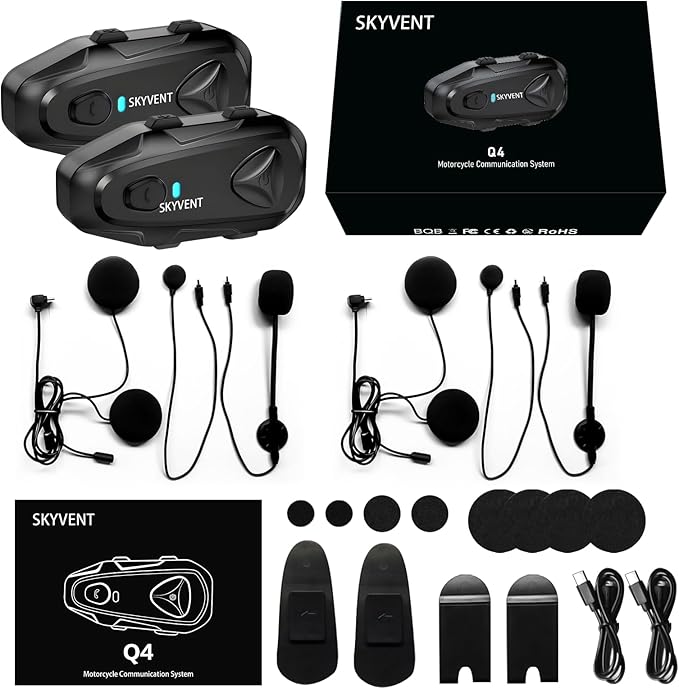 Q4 Motorcycle Bluetooth Communication System Headset Intercom, 4 Riders 1500m - Image 8