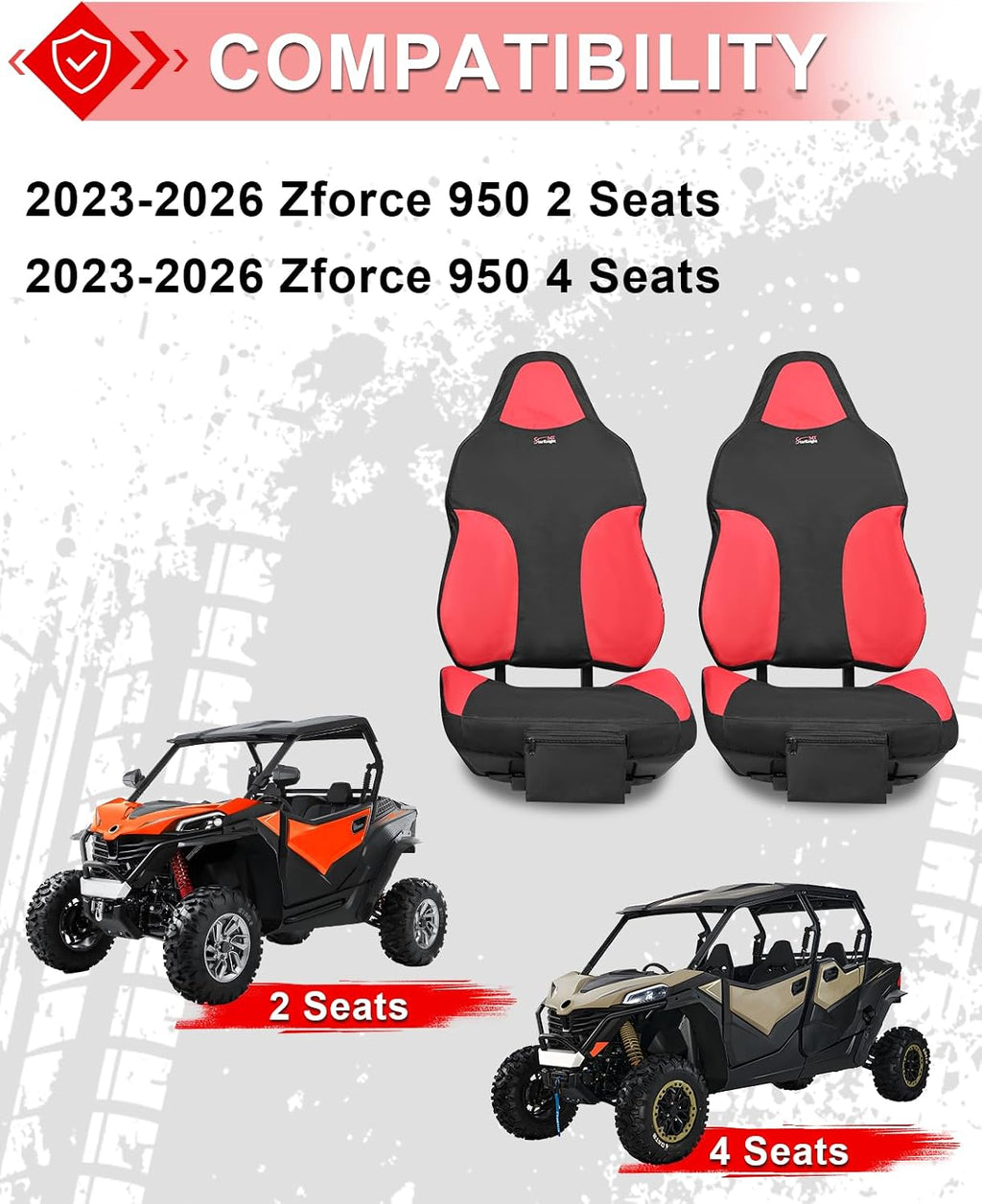 StarknightMT Zforce 950 Seat Cover Water-resistant Compatible with Cfmoto Zforce 950 2023-2026 1680D Cushion Cover with Pocket UTV Protection for Front Rear Seats Black and Red