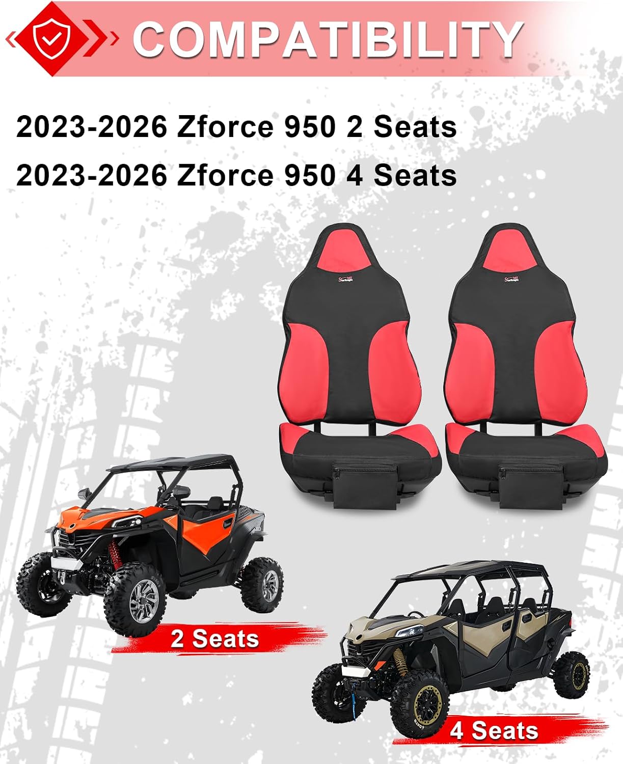 StarknightMT Zforce 950 Seat Cover Water-resistant Compatible with Cfmoto Zforce 950 2023-2026 1680D Cushion Cover with Pocket UTV Protection for Front Rear Seats Black and Red